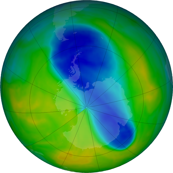 Antarctic ozone map for 08 November 2016